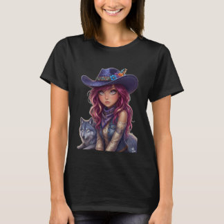 T-shirt Cowgirl Cosmique & Loup Spirituel Magie Aquarelle