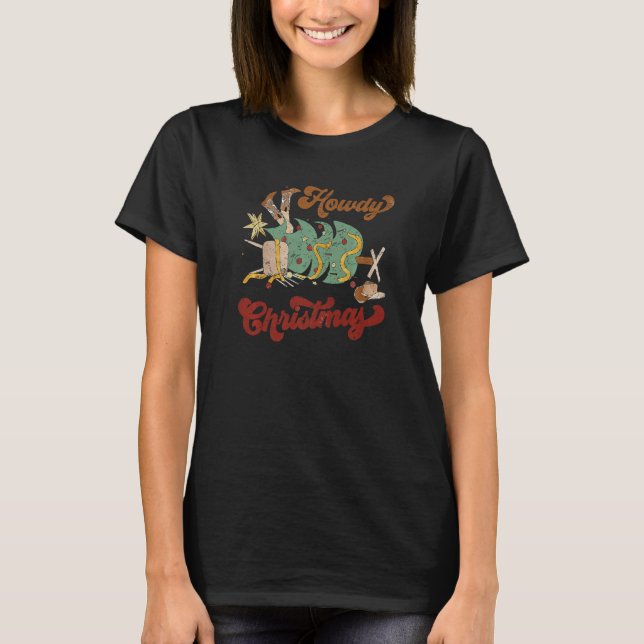 T-shirt Cowgirl Falling Christmas Tree Howdy Christmas Wes (Devant)