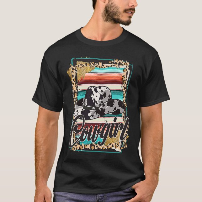 T-shirt COWGIRL  Leopard Cow Pattern Print Serape Rodeo (Devant)