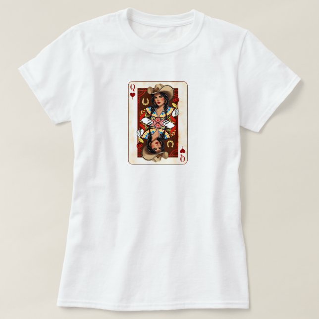 T-shirt Cowgirl Midwest Queen of Hearts Card - Love Luck (Design devant)