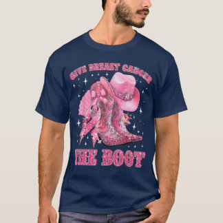 T-shirt Cowgirl Western Give Breast Cancerhe Boot Pink Rib