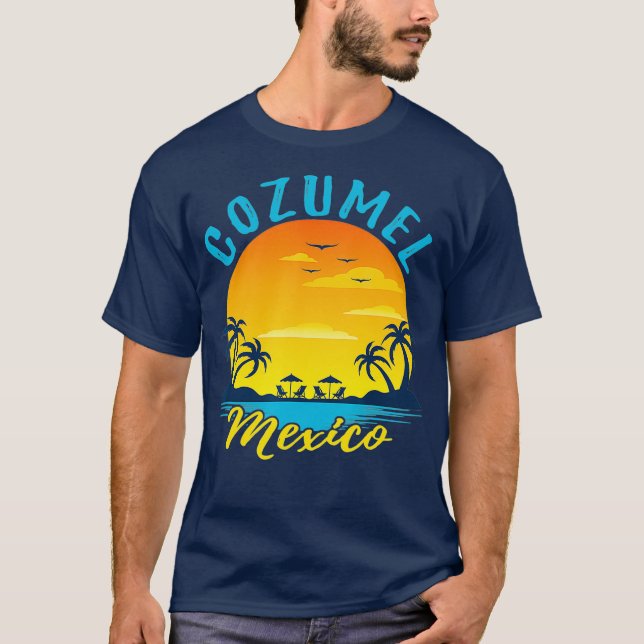 T-shirt Cozumel Mexique Palmiers Orange Sunset (Devant)