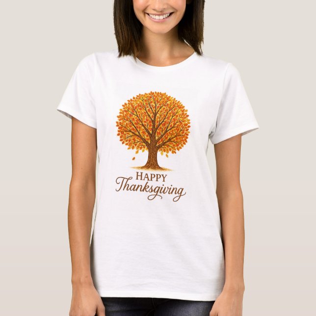 T-shirt Cozy Autumn Tree Happy Thanksgiving  (Devant)