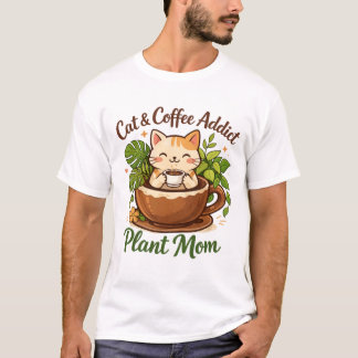 T-shirt Cozy Cat Coffee and Plants Artwork