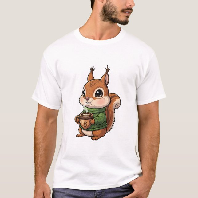 T-shirt Cozy Cute Squirrel Wearing Green Knitted Sweater (Devant)