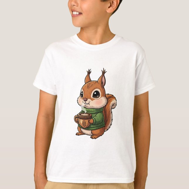 T-shirt Cozy Cute Squirrel Wearing Green Knitted Sweater (Devant)