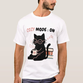 T-shirt Cozy Mode On Chat Noir Mignon Café Livres