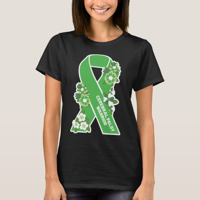 T-shirt CP Green Ribbon et Fleurs Femmes Cérébral Palsy (Devant)