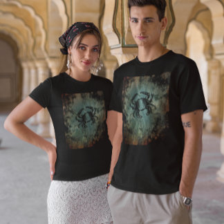 T-shirt Crabe Art Vintage Pierre Turquoise rouillée