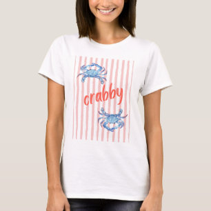 T-shirt Crabes CRABBY Bleu Aquarelle Crabes Roses Bandes P