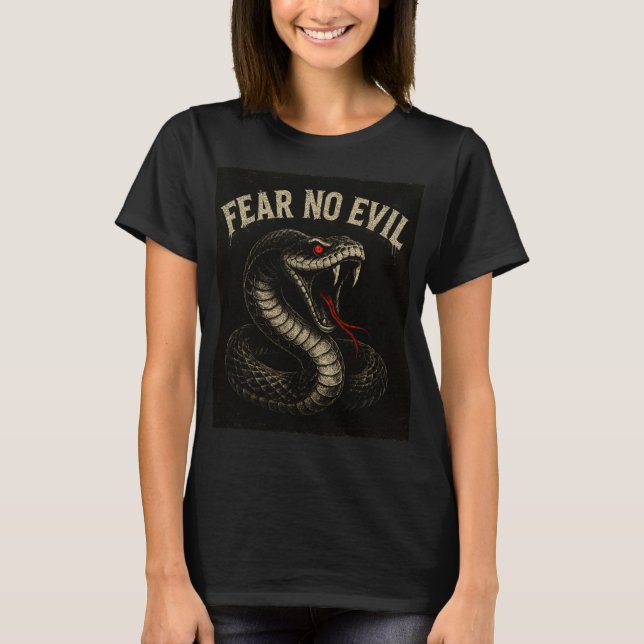 T-shirt CRAINTE NO EVIL - Fierce Black Cobra Snake Graphic (Devant)