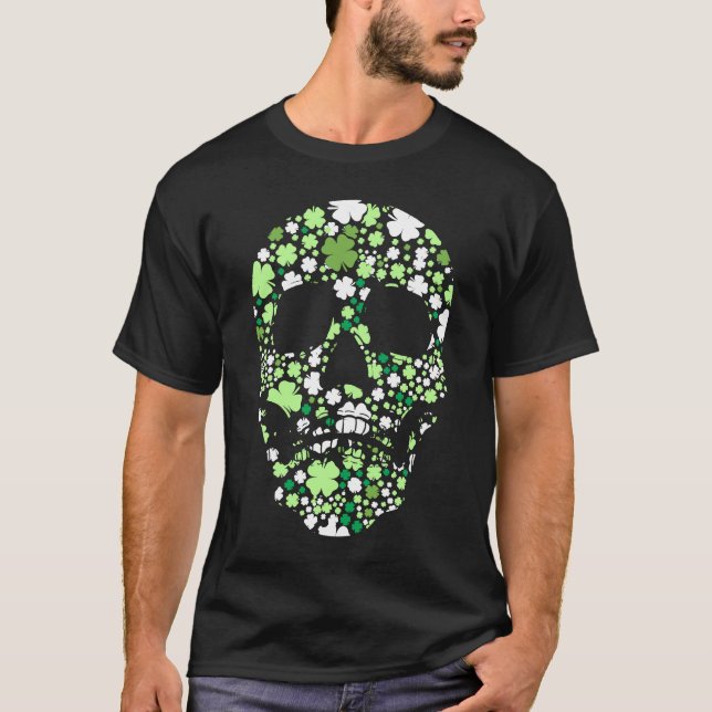 T-shirt Crâne à sucre C Squelette Shamrock Irish St Pat (Devant)