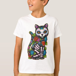 T-shirt Crâne à sucre de chat Mexique Calavera Dia De Los 