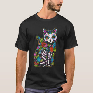 T-shirt Crâne à sucre de chat Mexique Calavera Dia De Los 