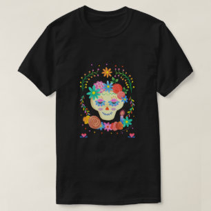 T-shirt Crâne à sucre de mûre coloré Día de los Muertos