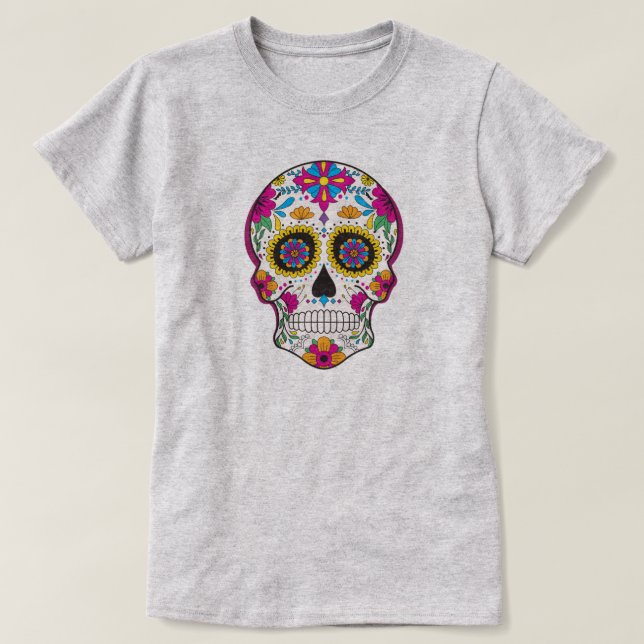 T-shirt Crâne à sucre fleuri coloré (Design devant)