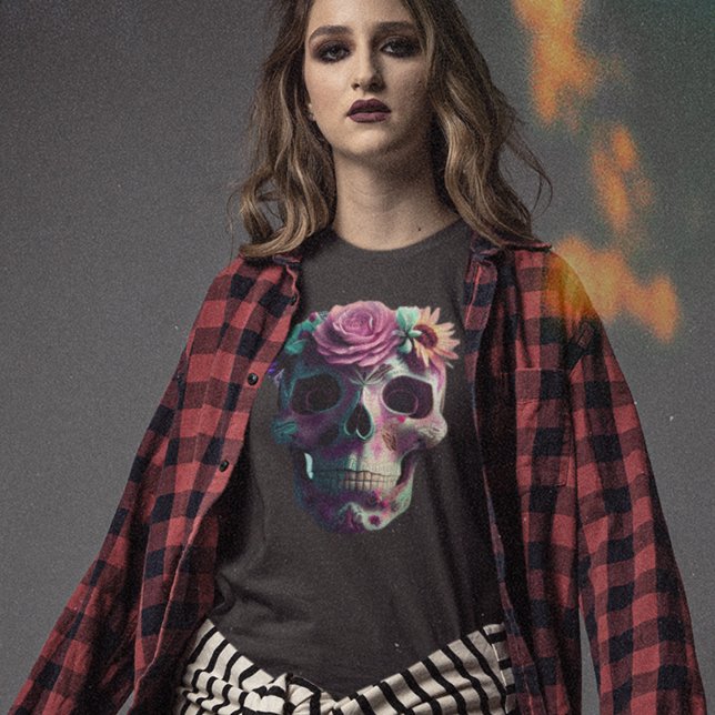 T-shirt Crâne à sucre, Jour des morts, rose et vert crâne (Créateur téléchargé)