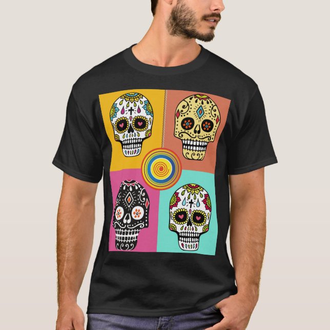 T-shirt Crâne allumé, crâne Cool mexicain  (Devant)