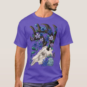 T-shirt Crâne animal aux fleurs bleues