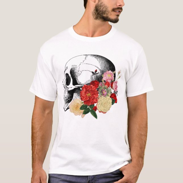 T-shirt Crâne aux fleurs colorées. (Devant)