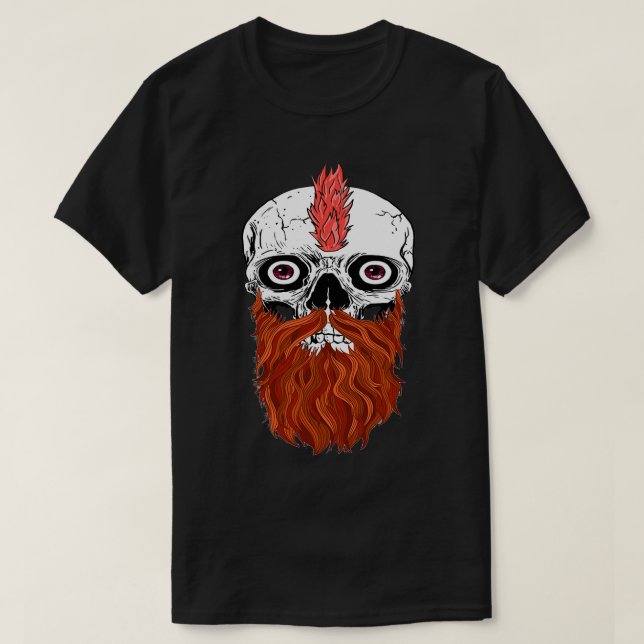 T-shirt Crâne avec barbe crâne rouge (Design devant)