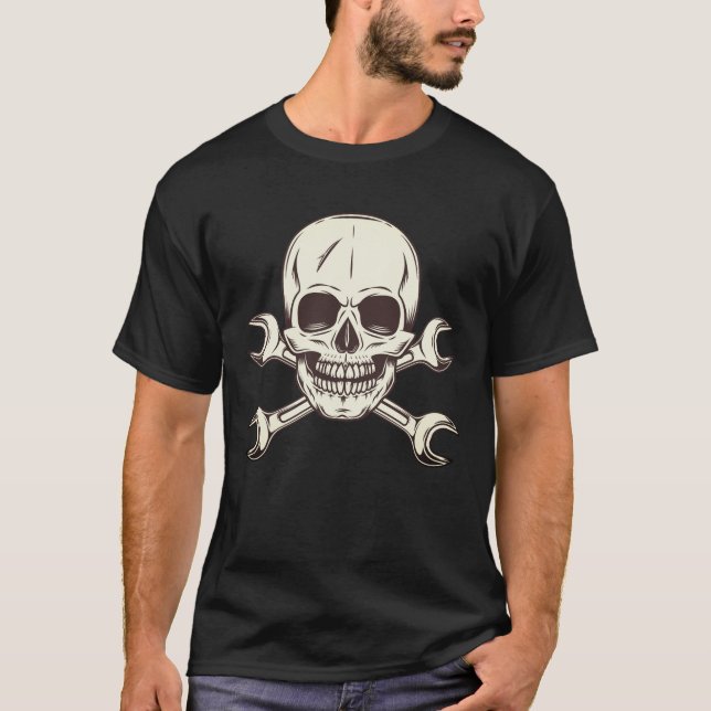 T-shirt Crâne avec clé de l'analyseur de réparation mécani (Devant)