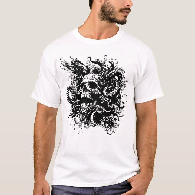 T-shirt Crâne avec dragons (Devant)
