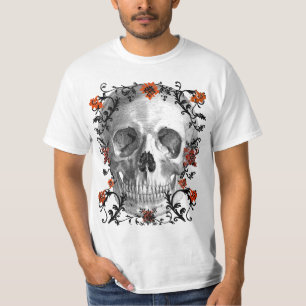 T-SHIRT CRÂNE AVEC LES FLEURS ET LA COPIE DE VIGNES