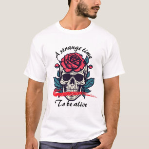 T-shirt Crâne avec rose – Dessin floral gothique sombre