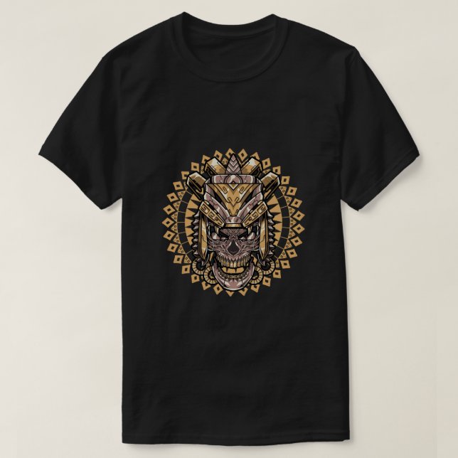 T-shirt Crâne Aztèque Guerrier Culture Maya Civilisation I (Design devant)