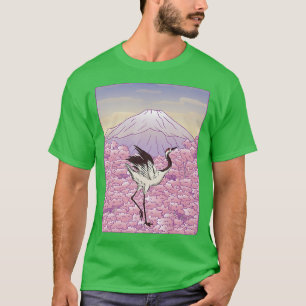 T-shirt Crane Bird Japonais Sakura Tree Cherry Blossom Flo