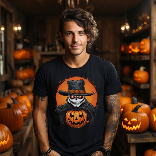 T-shirt Crâne Citrouille déplaisant Halloween (creepy skull and pumpkin halloween shirt)