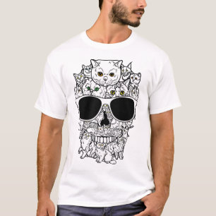 T-shirt Crâne de chat Kitty Skeleton Black Sunglass Men T-