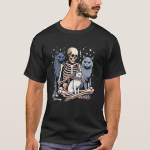 T-shirt Crâne de chat squelette Kitty Gothique mignon Hall