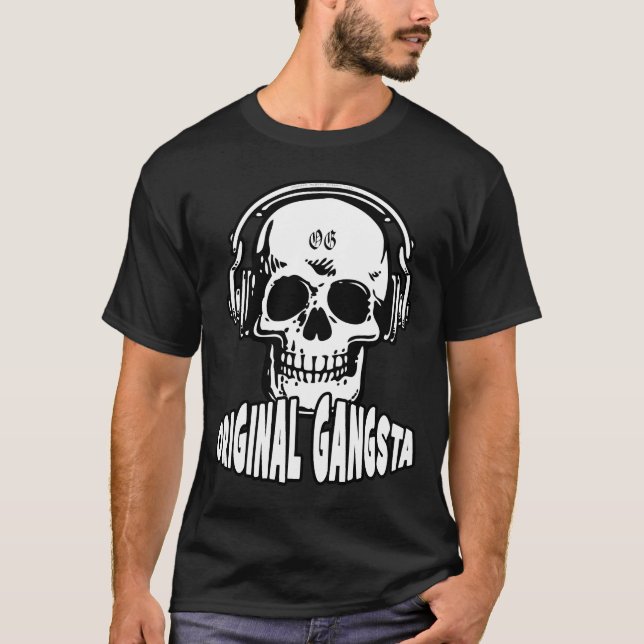T-shirt Crâne de chemise du DJ avec des écouteurs (Devant)