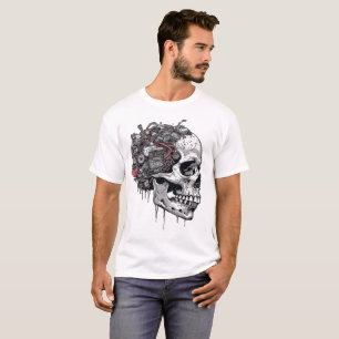 T-shirt Crâne de Cyborg Cyberpunk Biomécanique Moteur