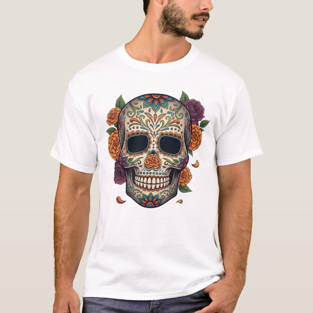 T-shirt Crâne de Dia de los muertes. Fête mexicaine des mo (Devant)
