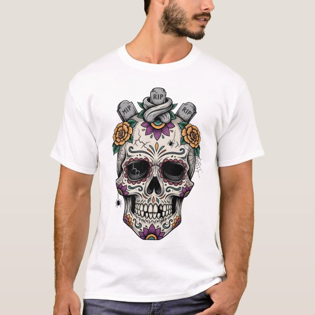 T-shirt Crâne de Dia de los muertes. Fête mexicaine des mo (Devant)