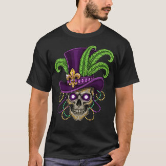 T-shirt Crâne de Mardi Gras avec Haut-de-Forme Violet