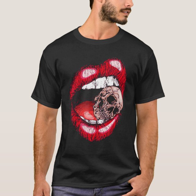 T-shirt Crâne de morsure des dents de lèvres (Devant)