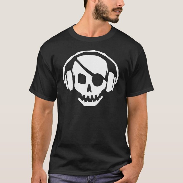 T-shirt Crâne de musique de pirate avec des écouteurs (Devant)