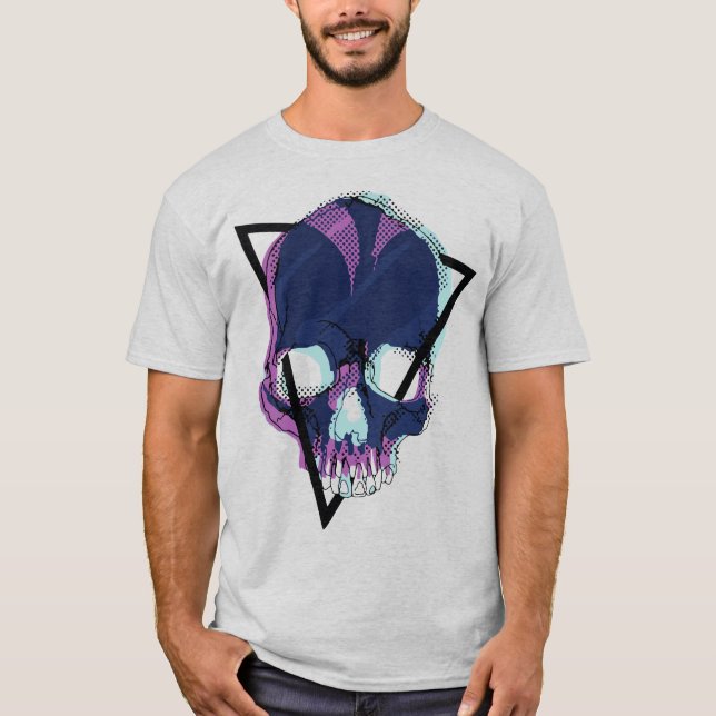 T-shirt Crâne de Néo - Vaporwave Cyberpunk Crâne (Devant)