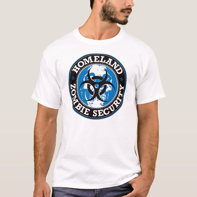 T-shirt Crâne de sécurité de zombi de patrie - bleu (Devant)