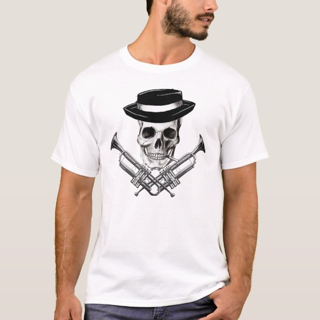 T-shirt Crâne de Ska avec des os croisés de trompette (Devant)