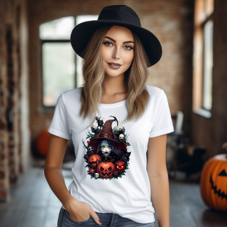 T-shirt crane de sorcière et citrouille horreur
