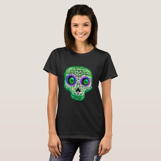 T-shirt Crâne de sucre blanc vert et pourpre (Devant entier)