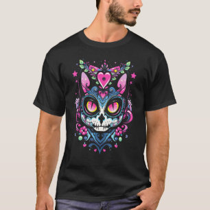 T-shirt Crâne de sucre Chat Gato Jour des Morts Dia De Mue