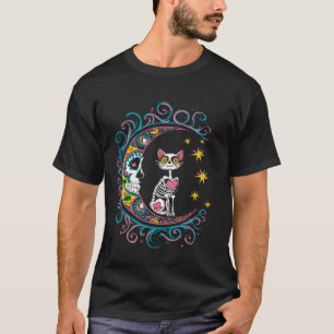 T-shirt Crâne de Sucre Chat Lune Halloween
