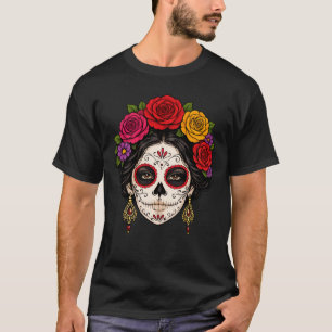 T-shirt Crâne de sucre Dame Ligne Blanche Art   Gothique 