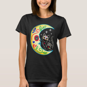 T-shirt Crâne de sucre de chat & lune Dia de Los Muertos J